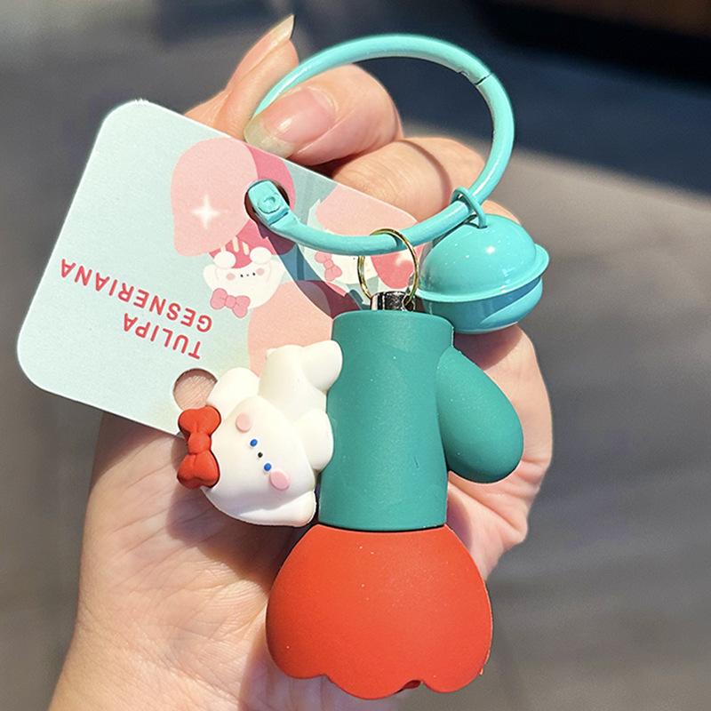 Cute Flower Rabbit Flashlight Keychain Creative Cartoon Multifunctional Car Key Pendant Female Backpack Pendant