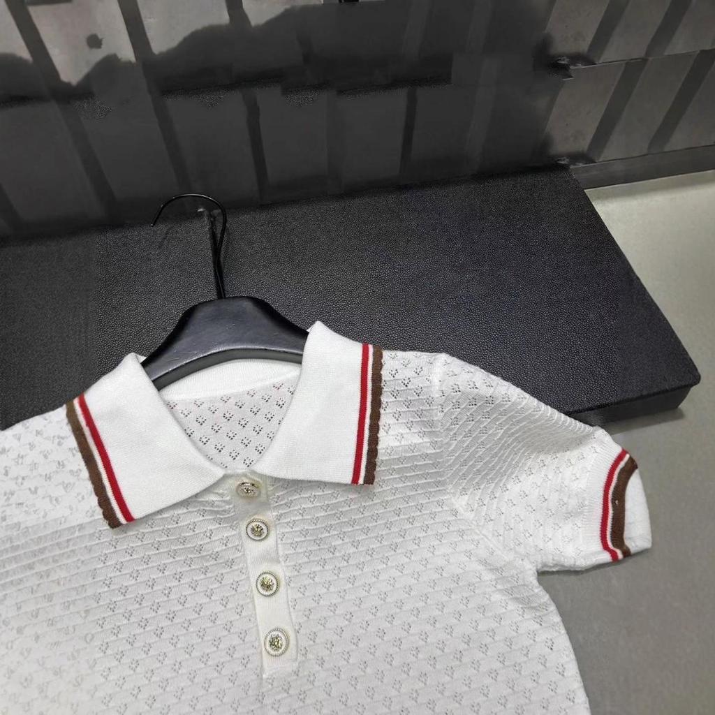 European Spring 2025 Hollowed Lapel Knit Short-Sleeve Dress