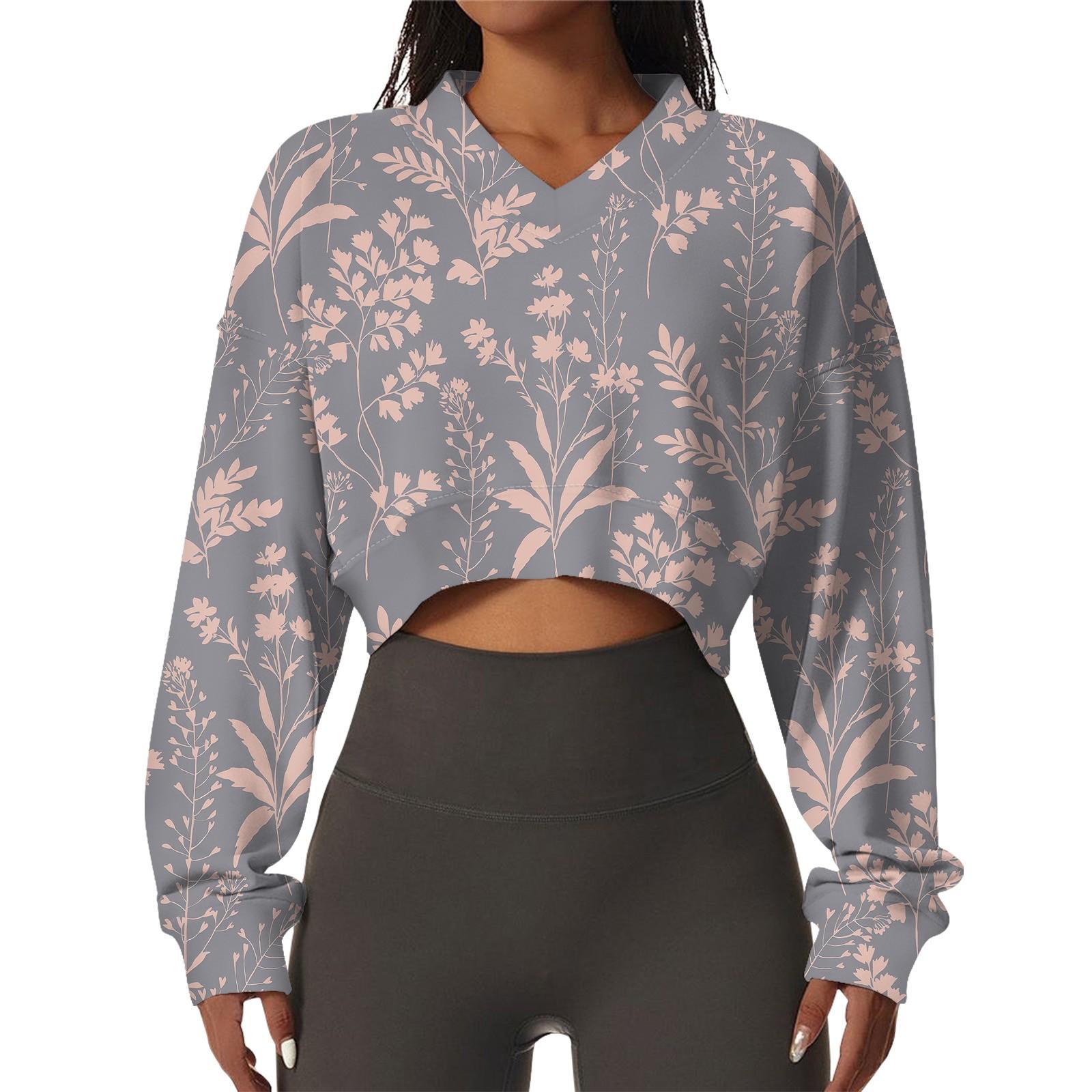 

Женская повседневная модная сексуальная удобная спортивная толстовка с V-образным вырезом и длинным рукавом с цветочным принтом XL