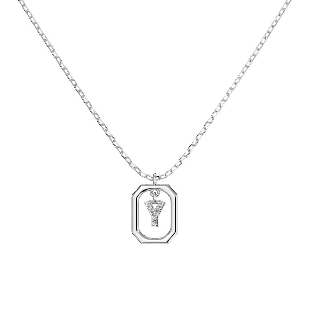 925 Silver Alphabet Pendant Necklace with Zircon Detailing - Women's Elegant & Unique Design