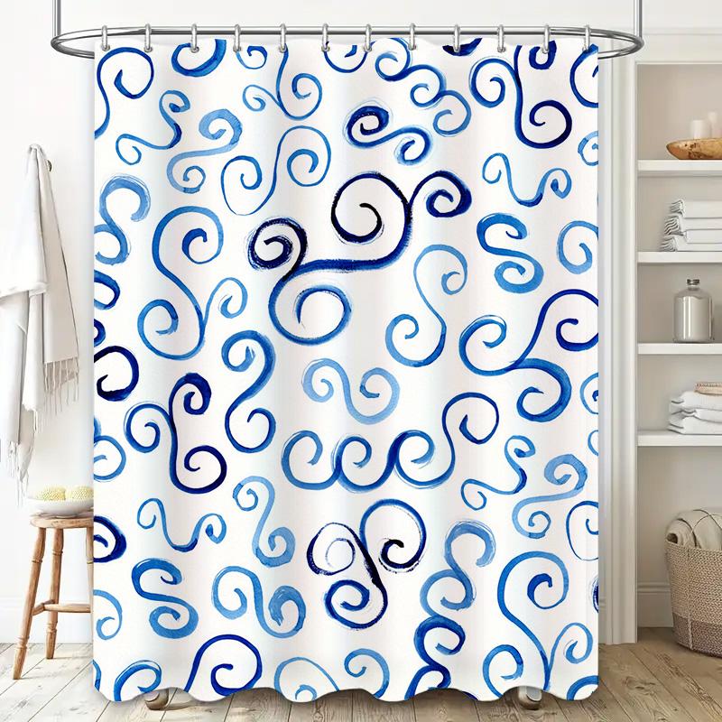 Blue Swirl Bath Curtain Decor Shower Curtain Waterproof Home Decoration Bathroom Accessories Size: Customizable (cm)