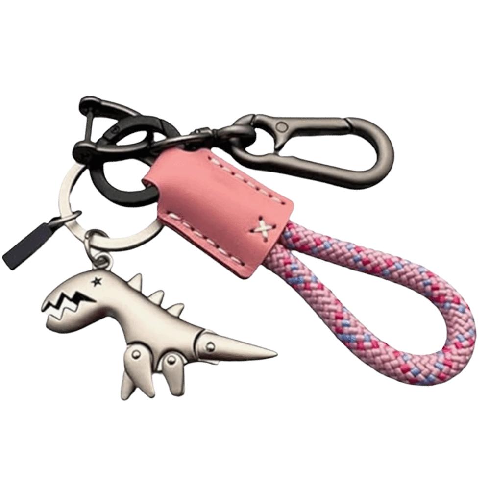 New Leather Dinosaur Keychain Durable Aluminum Alloy Dinosaur Keyring Jewelry Accessories Hand-Woven Handbag Keychain Women Men