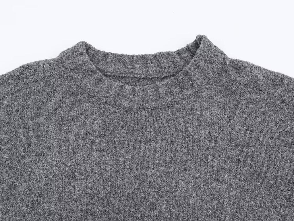 European Style Grey Loose Ribbed Knit Sweater for Women - Autumn 2025