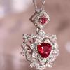 Luxurious Pigeon Blood Ruby Heart Vintage Necklace - Elegant Heart-Shaped Pendant with Collarbone Chain