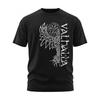 European Sizes Norwegian Mythology Ravens Hugin& Munin Valhalla Graphic T-Shirt- Black with White Runes& Geometric Design