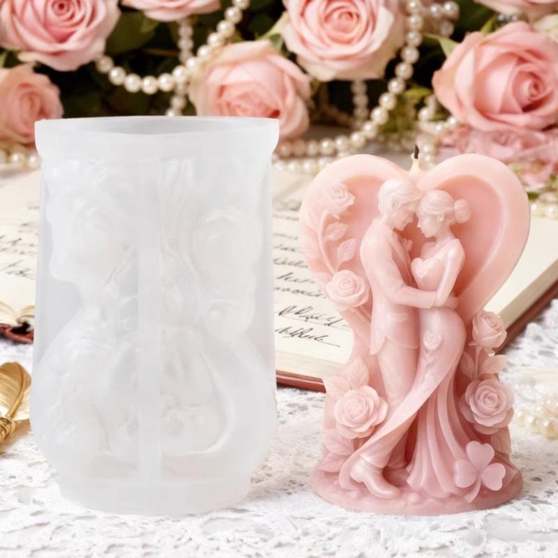 Candle Mould For Wedding Decorations Featuring 3D Loving Couple Figure In Food Grade Silicone
