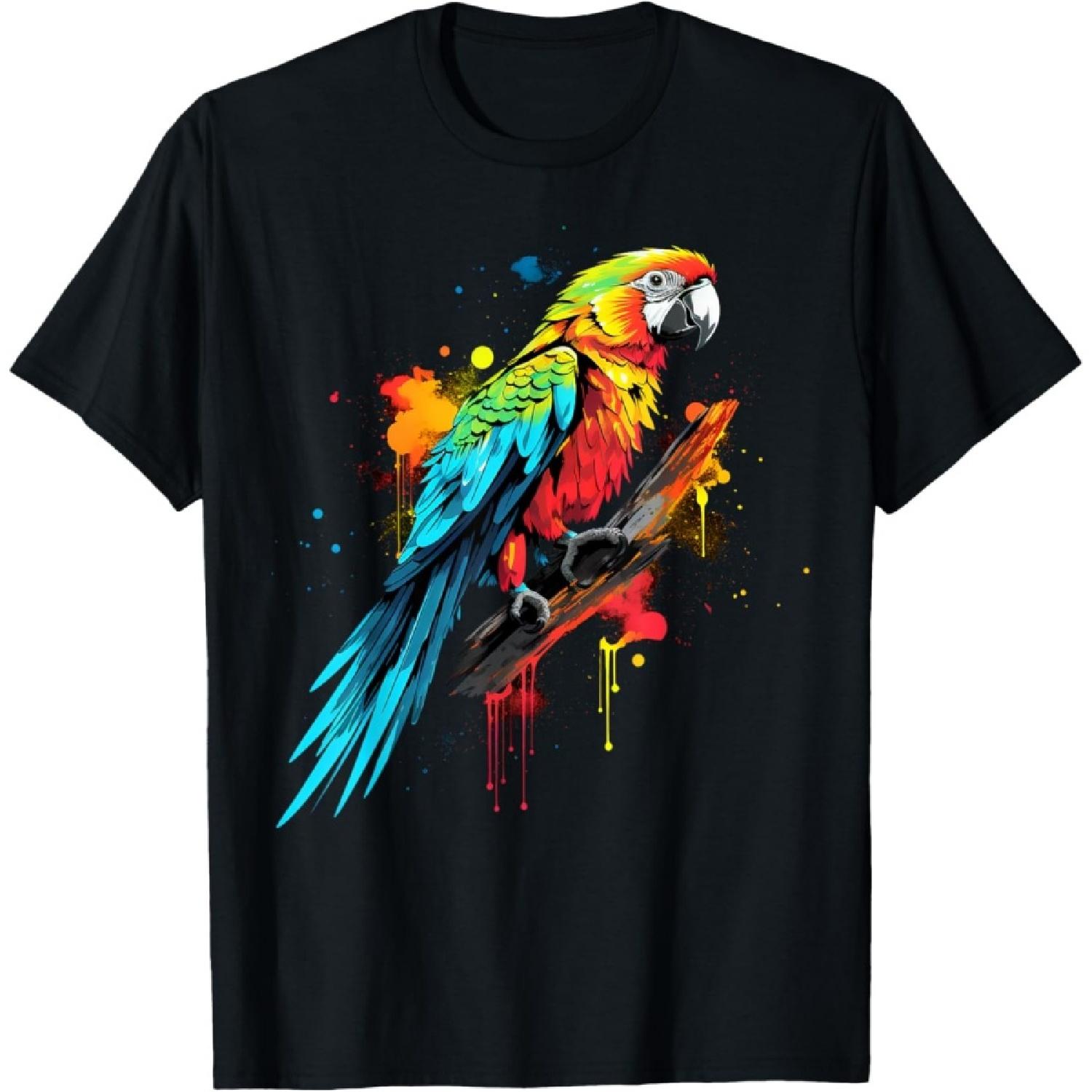 Cool Parrot on colorful painted Parrot T-Shirt S