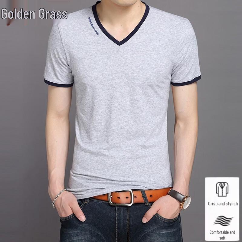 Jinjv Men s Solid Color V-Neck Cooling Short Sleeve T-shirt M
