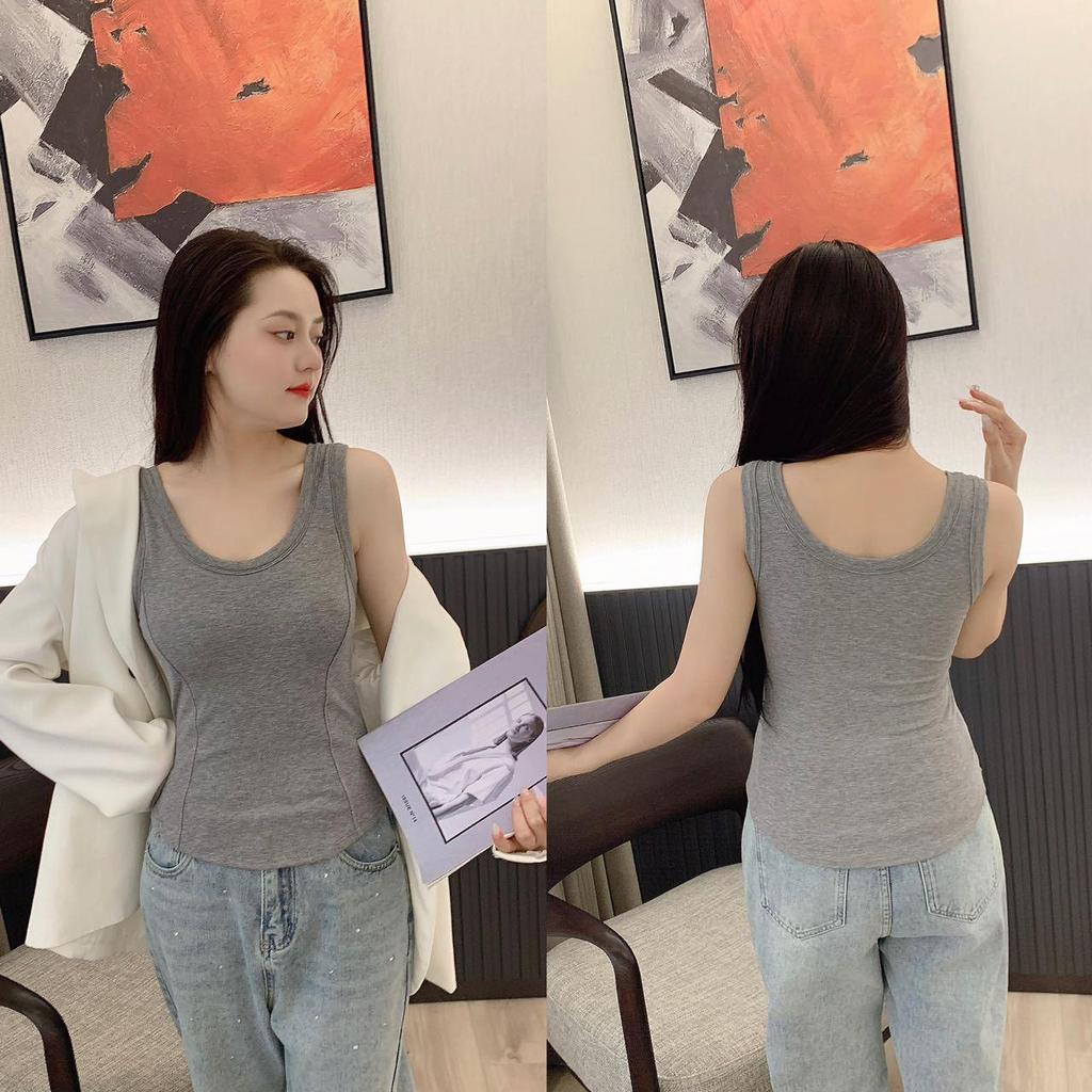 2024 Women's Pure Cotton Brushed Sleeveless Vest with Chest Pads - Slimming and Warm