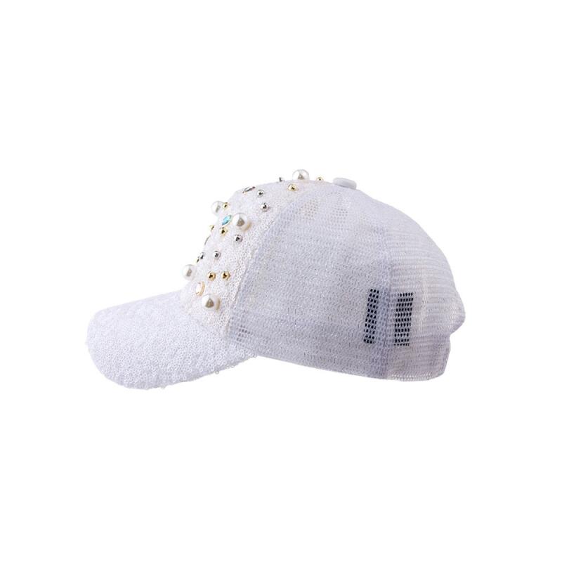 Jeweled Sequin Women s Baseball Cap Summer Mesh Ball Cap white