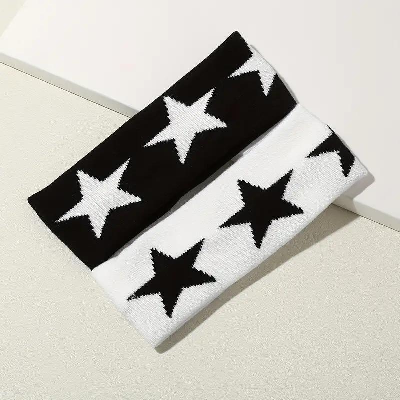 Fascia Larga a Stella a Cinque Punte Lavorata a Maglia, Fascia Sportiva Hip-Hop Unisex, Accessorio per Capelli Versatile in Stile Street