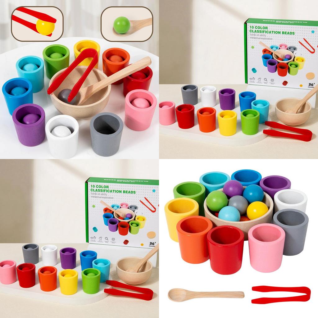 Wooden Montessori Color Sorting Cups Educational Toy For Childrens Cognitive Development