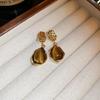 Tiger's eye geometric round earrings Maillard style stud earrings niche design earrings