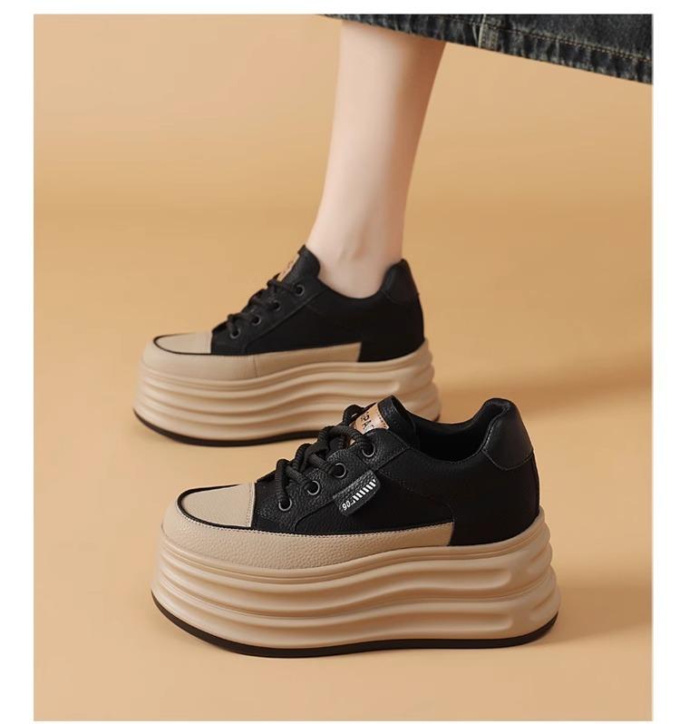 Leather Soft Surface 8cm Height Increasing Flat Shoes Autumn and Winter New Casual Shoes SyfIyno Thick Soled Women's Shoes
