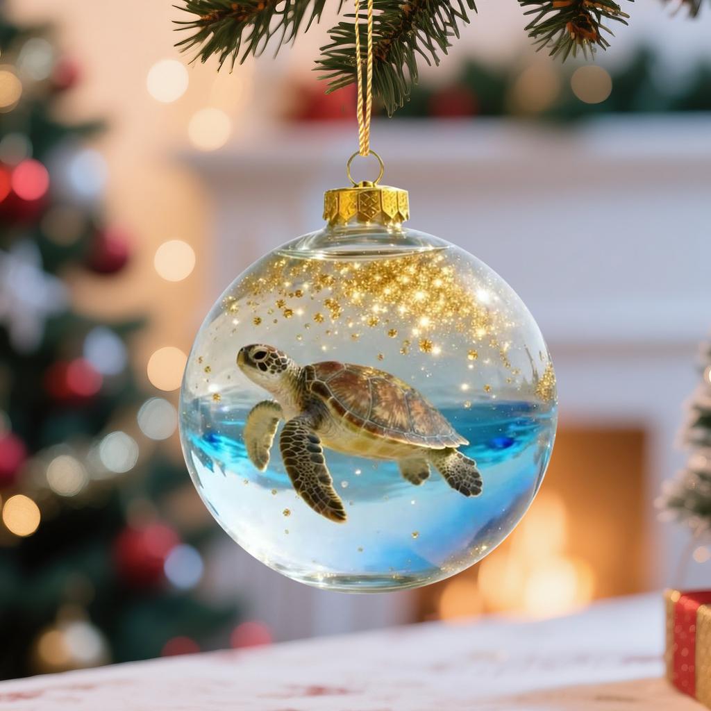 Playful Animal Acrylic Christmas Ball Decoration, Animal Wonder Series Decoration,  Life Christmas Decorative Ball Winter Holiday (Sea Turtle)