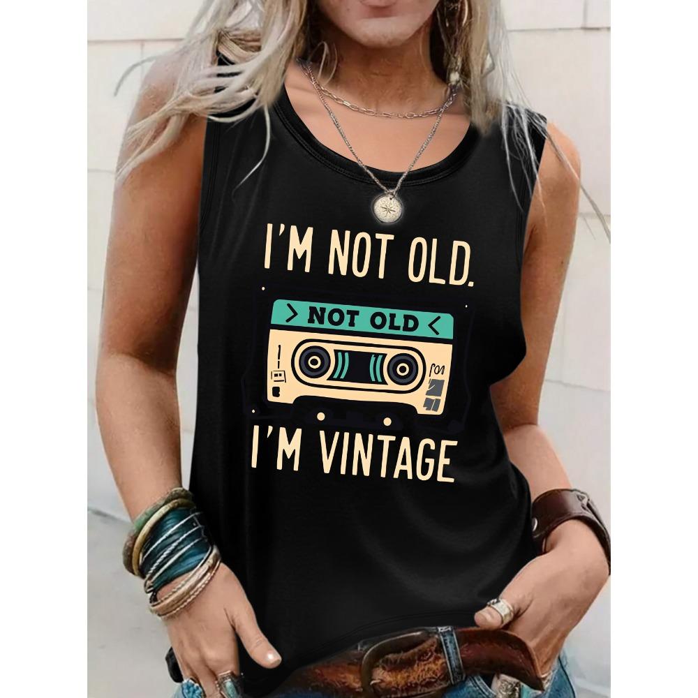 Simple retro printed vest for women's casual daily top