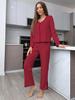 European and American Ribbed Knit Women's Pajama Set - Cardigan & Long Pants - Luxurious French Style Homewear for Autumn/Winter