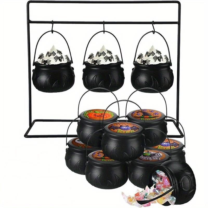 3/6pcs Halloween Witch Candy Bowl Mini Black Plastic Witches Cauldron Pumpkin Treat Bucket Candy Basket for Halloween Table Deco