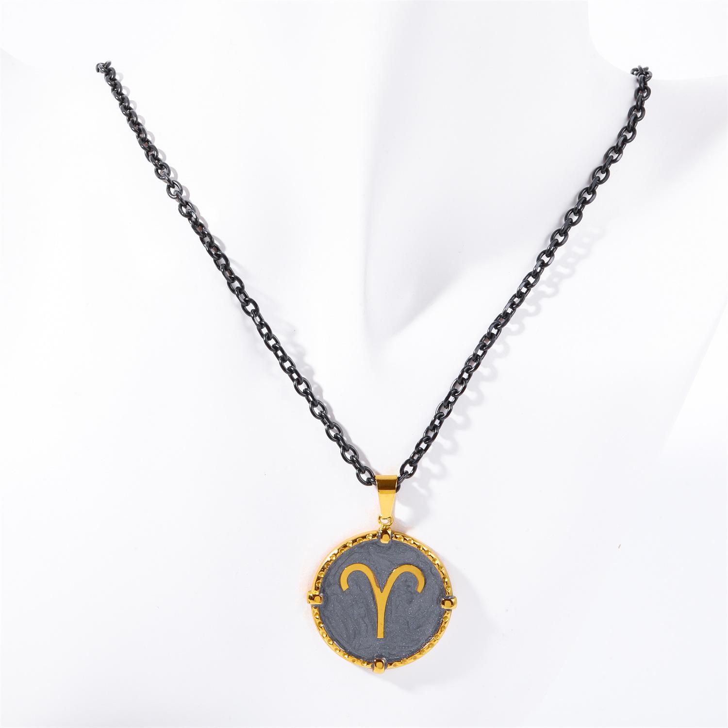 

Titanium Steel High Color Retention Men S Twelve Constellation Necklace 12 Constellation Rune Round Coin Necklace Furnace Vacuum