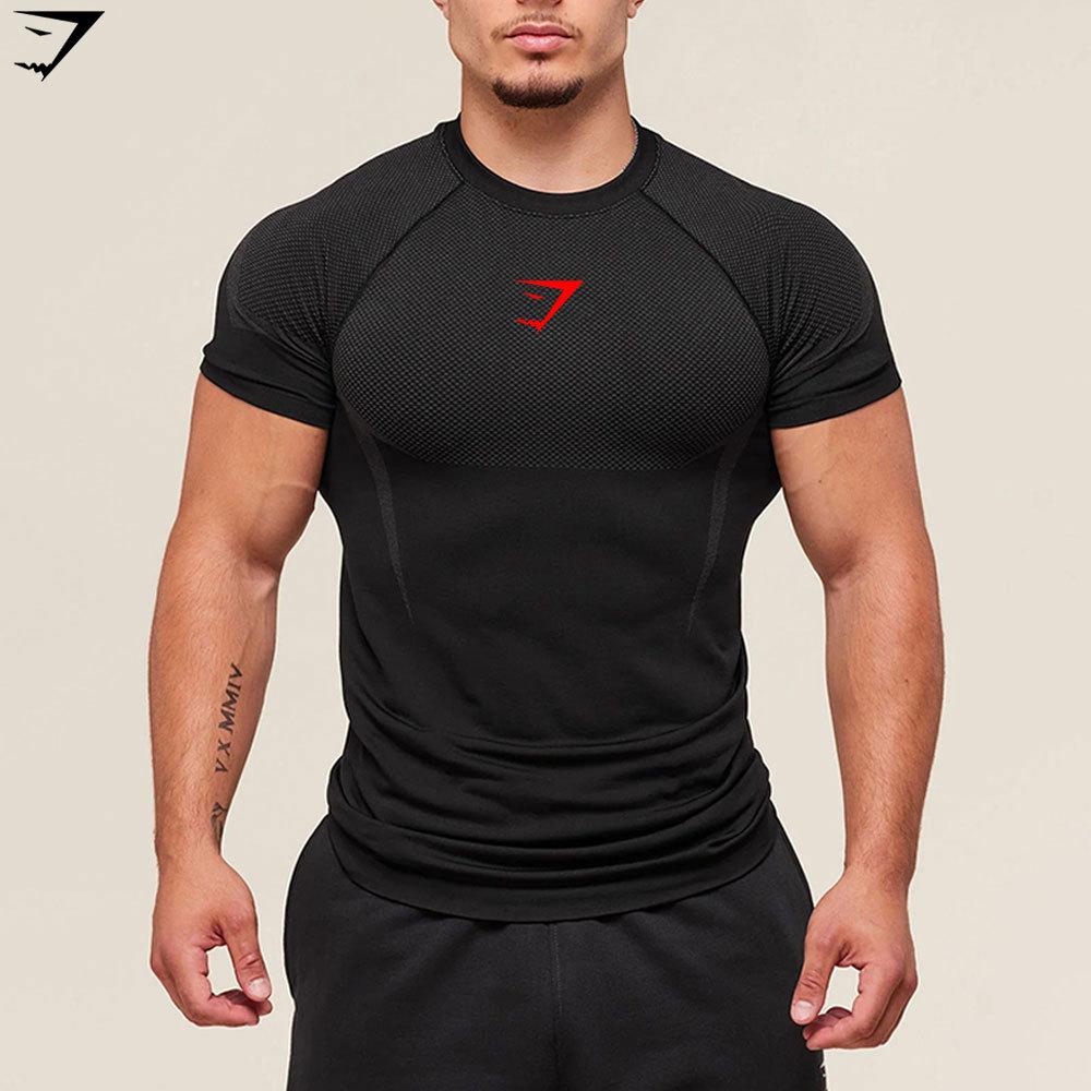 GYMSHARK Men's Quick-Dry Breathable Compression Short Sleeve T-Shirt