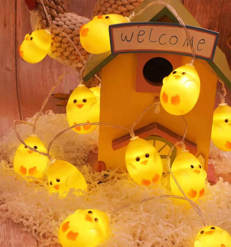 Cross-border LED Easter String Lights with Painted Eggs, Chickens & Rabbits - Indoor Decoration