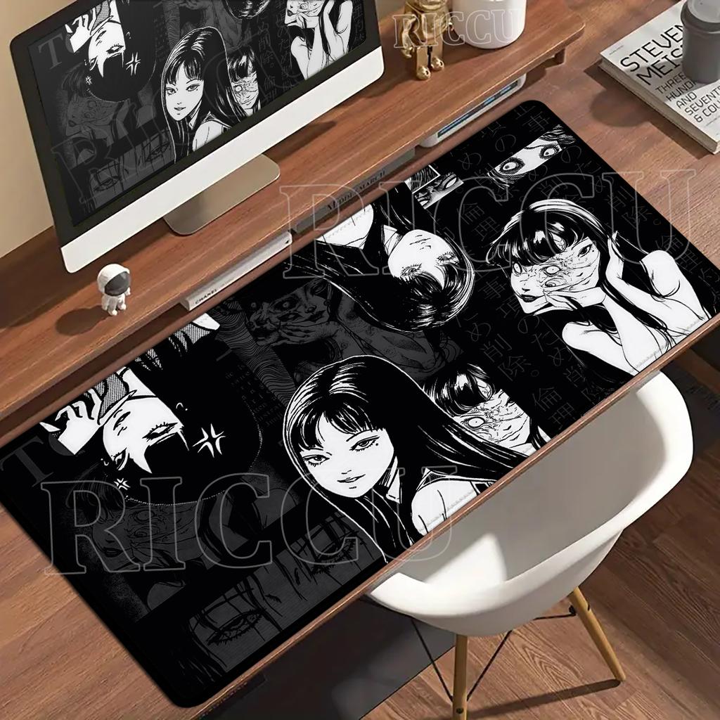 Schwarz-Weiß-Mauspad XXL HD Anime-Mädchen Schreibtischunterlage Erweiterte Gaming-PC-Tastaturmatten Große Gamer-Collage Horror-Anime-Mauspad