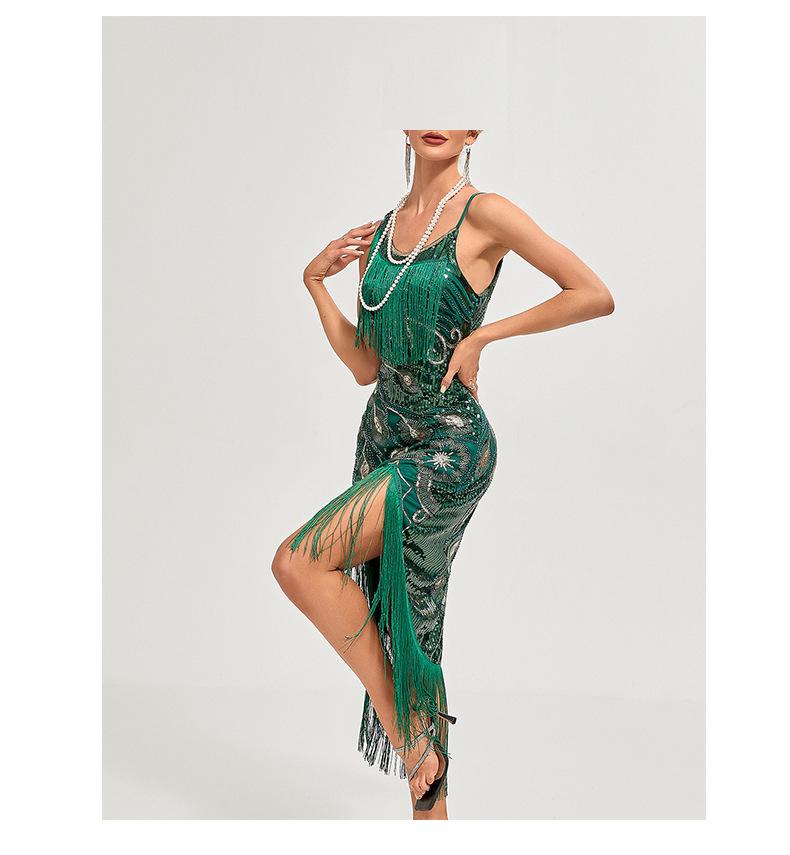 1920s Retro Sequin Tassel Midi Evening Dress