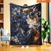 1pc 2D Flat Printing Spring And Summer New Arrival Blue White Floral Butterfly Theme Digital Print Blanket, All-Season Use, Casual Throw, 100% Polyest