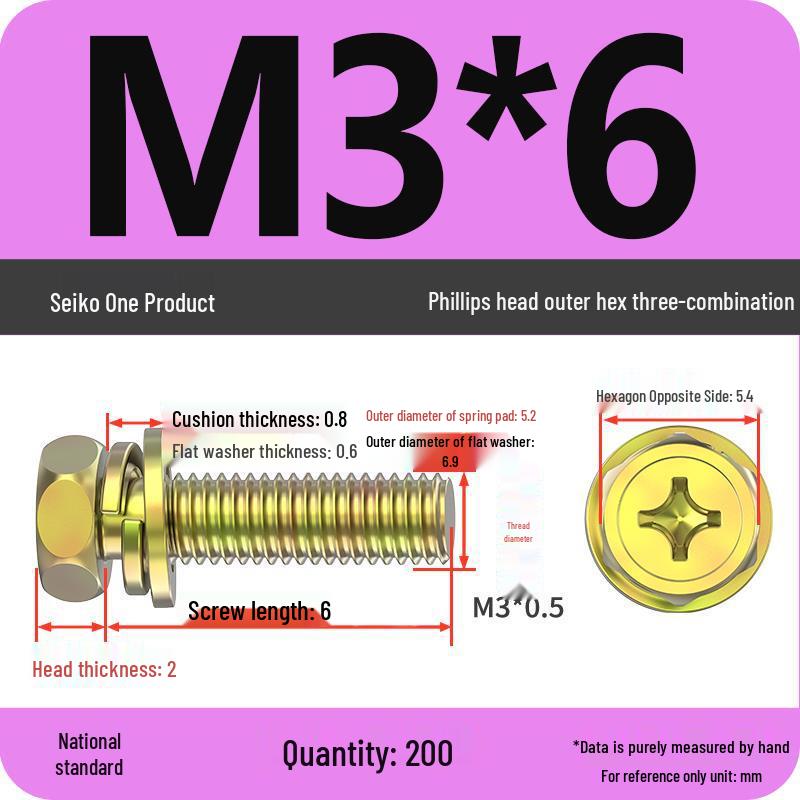 Hexagon Head Combination Screw Bolt Set with Washer and Spring Washer