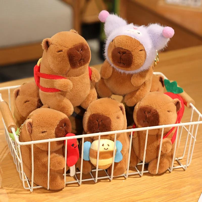 12cm Capybara Small Pendant Simulation Capibara Plushies Anime Toy With Pikachu Rabbit Cat Hat Doll Stuffed Animal Gifts
