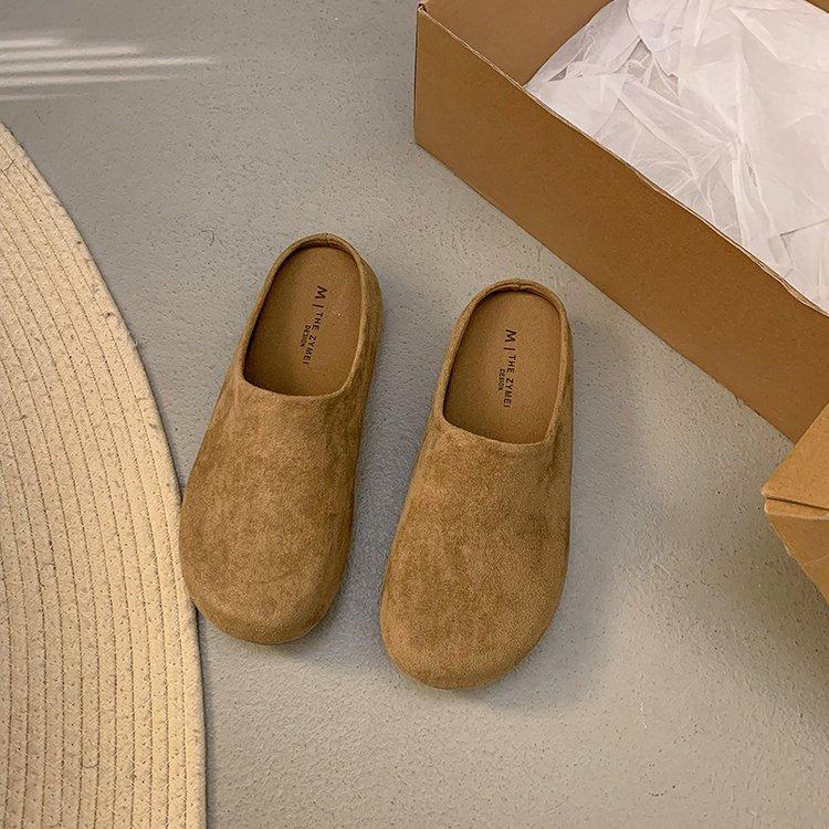 Soft Leather Version~ Thick Bottom Boken Bag Head Half Slippers Women Wear Half Tray 2025 Spring Pregnant Women Retro Ugly Boken Tide