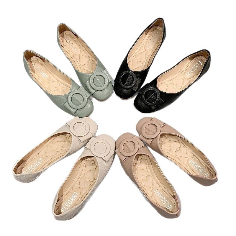 Single shoes women's flat bottom 2025 spring new Korean version versatile Doudou shoes square head shallow mouth Internet celebrity one pedal wo