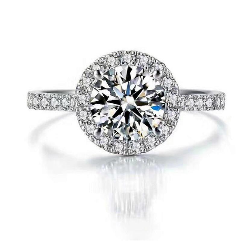 Sweet Round Crystal Female Korean Fashion Claw Mosaic 925 Sterling Silver Jewelry Simulation Crystal Opening Rings  TYB454