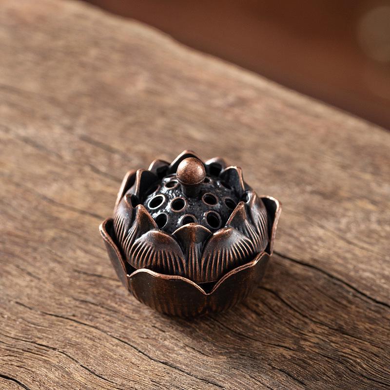 

Mini Lotus Flower Zinc Alloy Incense Burner - Antique-Style Micro-Carved Holder