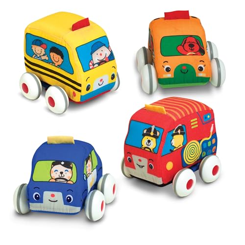 

Melissa & Doug K s Kids Pull-Back Vehicle Set - Soft Baby Toy Set with 4 Cars, a Truck, and Carrying Case - Pull-Back Cars, Soft Vehicle Toys for Babi
