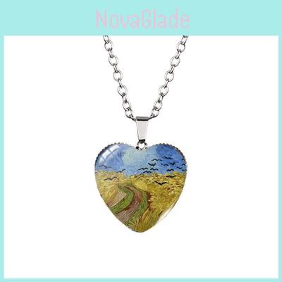 Elegant Heart-shaped Jewelry Necklace With Unique Van Gogh Inspired Gemstone Pendant
