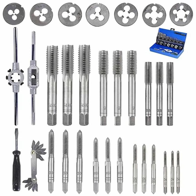 HHO-Taper Plug M3 M4 M5 M6 M8 M10 M12 32Pcs/Set Metric Tap Die Set M3-M12 Thread Wrench Nut Bolt Screw Repair Tools Kit