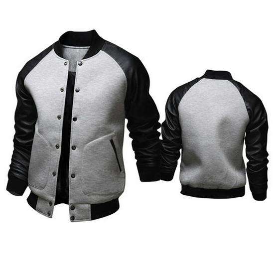 

Men s Patchwork Baseball Jacket with Large Pockets - Autumn/Winter Coat XL серый