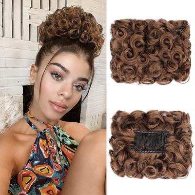 Synthetic Short Messy Curly Bun Hair Extension Easy Stretch Hair Combs Clip In Ponytail Extension Scrunchie Chignon Tray Ponytail Hairpiece