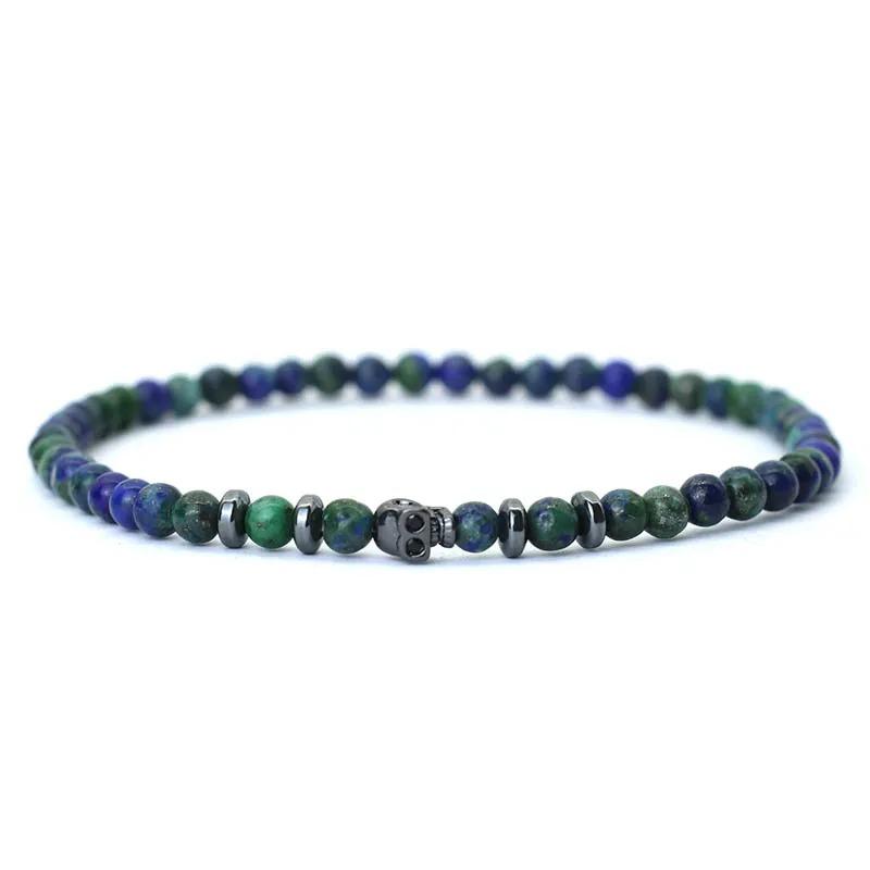 New Novel 4mm Beads Bracelet For Men Black Skull Braclet Homme Small Volcanic Rock Tiger Eyes Stone Braslet Gift For Him