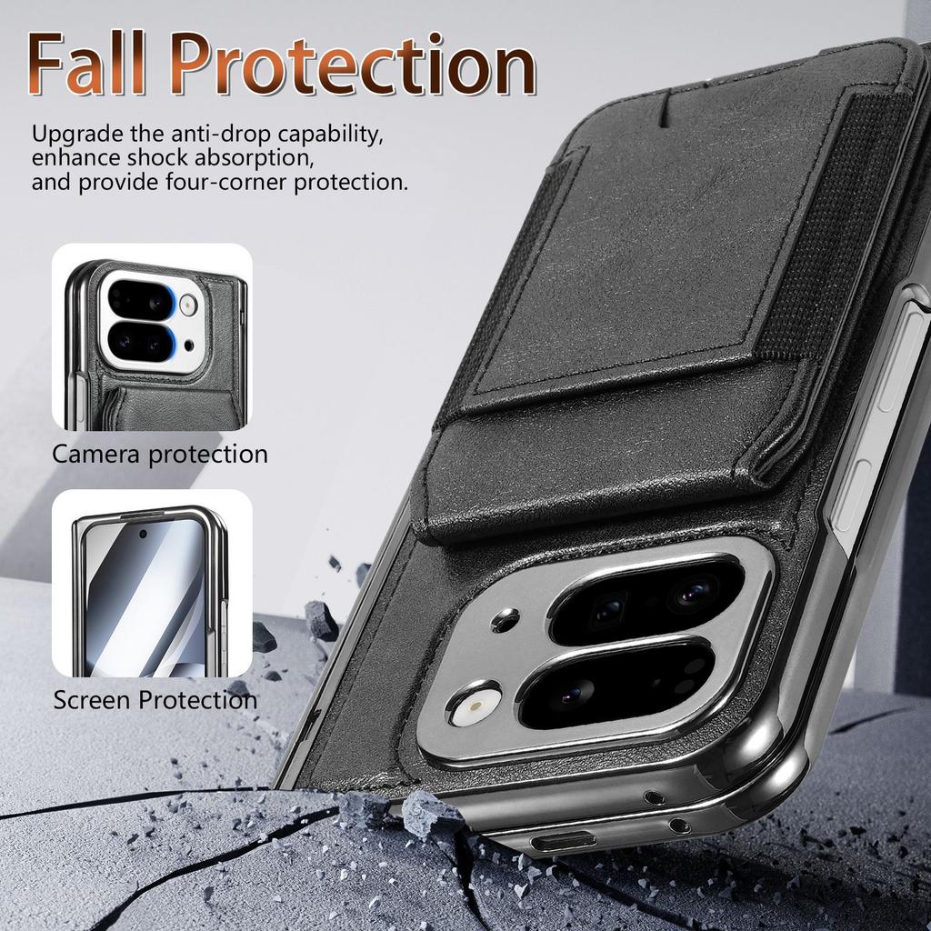 Custodia Portafoglio Magnetico in Pelle per Google Pixel 10 Pro Fold 9Pro Fold Supporto Porta Carte + Protezione Cerniera + Pellicola Schermo Copri Telefono