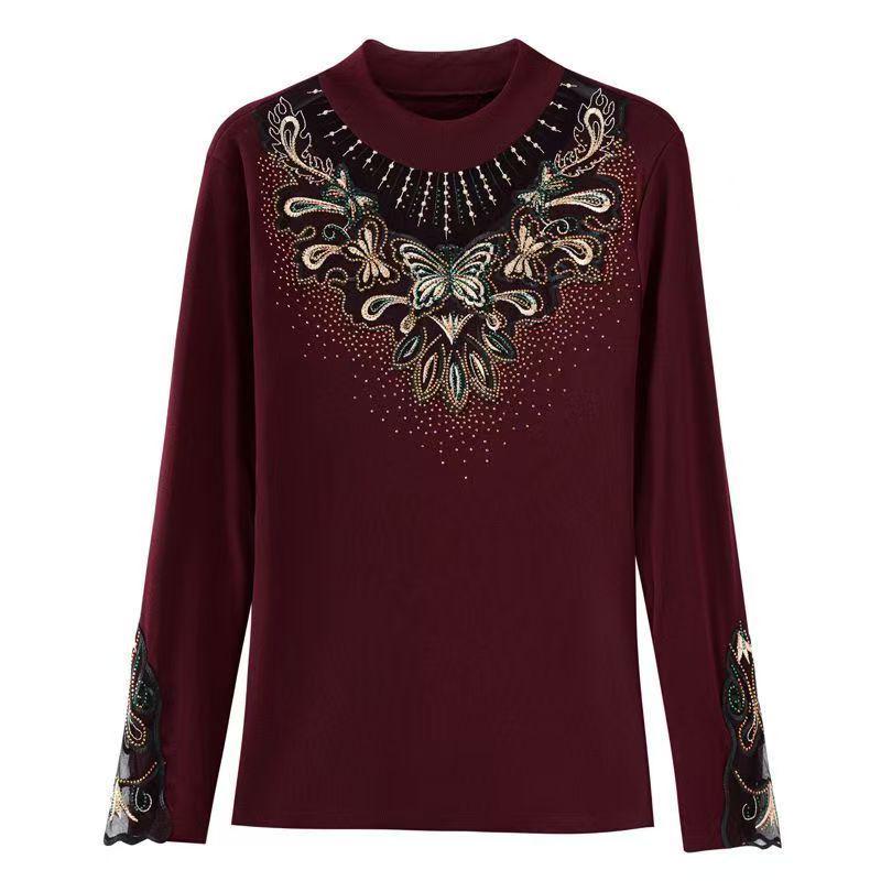 Women's Lace Thermal Top - Autumn/Winter Base Layer for Middle-Aged and Elderly