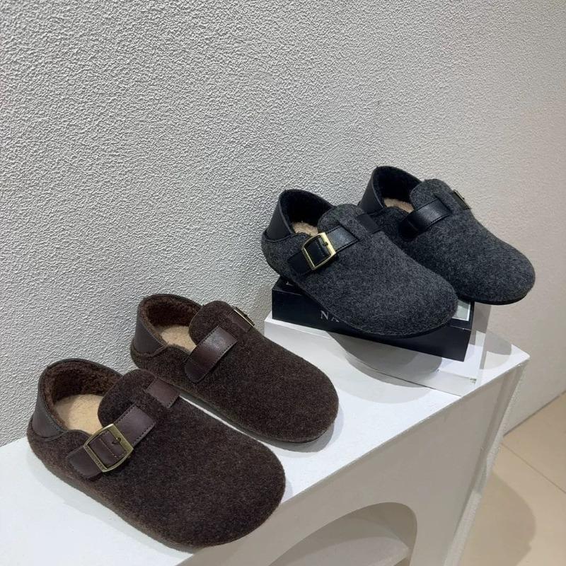High-ankle Women's New Cotton Shoes with Thick Soles, Lazy Style, Filled with Warm Fleece, Retro Design