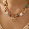 Summer Shell Starfish Imitation Pearl Tassel Pendant Necklace For Women Men Seahorse Fish Conch Turtle Dolphin Choker Jewelry