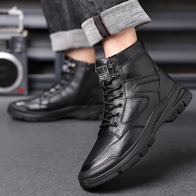 Fashion Natural Cow Leather Winter Boots Men Natural Wool Comfortable Non-Slip 2024 Warm Men's Snow Shoes