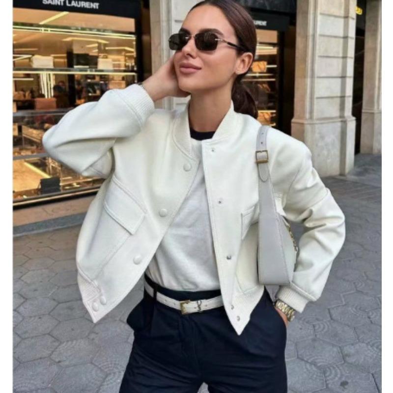Spring and Autumn New Style Stand-up Collar Big Pocket Women's Jacket, Fashionable and Simple Commuter All-match Jacket