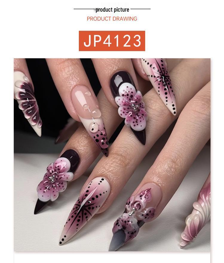 3D Florale Lange Spitze Französischer Stil Tragbare Nagelkunstspitzen