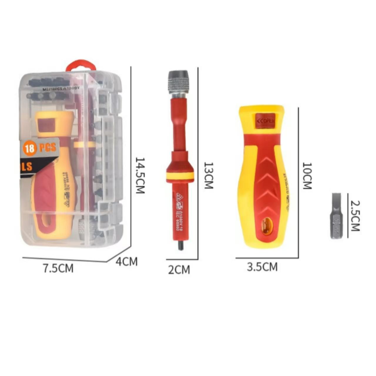 Magnetic Screwdrivers Bits Set 18 in 1 1000V Slotted Cross Torx for Electrician Combination Versatile Screwdriver Measuring Pen