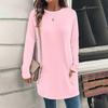 Loose Long Sleeve Crewneck Pocket Top Women Casual Solid Color Fashion