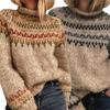 Women's High Neck Color Block Loose Knit Sweater